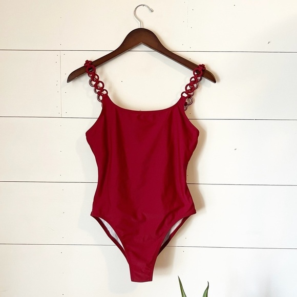 Red Carter Red One Piece Swimsuit w/ Circle Straps - Picture 3 of 9